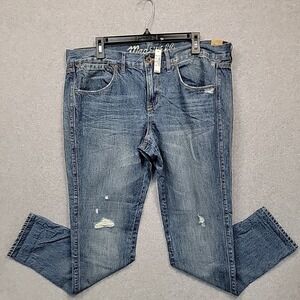 MADEWELL Men's Sz 32x30 Medium Wash Blue Jeans Slim Fit Pockets Distressed NWT